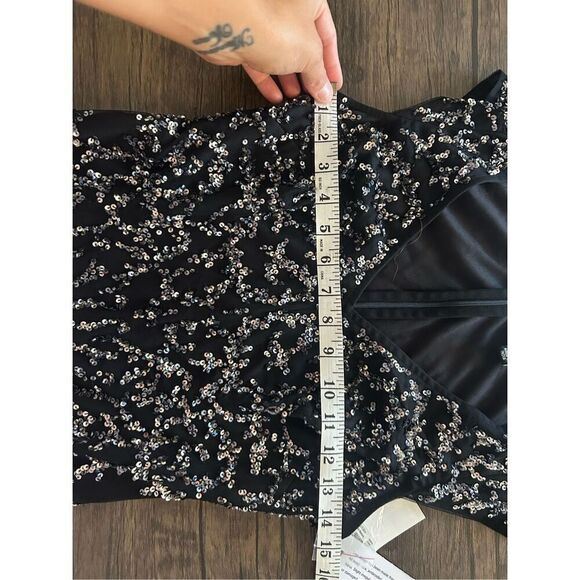 Aidan Mattox Black Sequin Mesh V-Neck Mini Dress Size 4 Sleeveless Cocktail NWT - Picture 11 of 12
